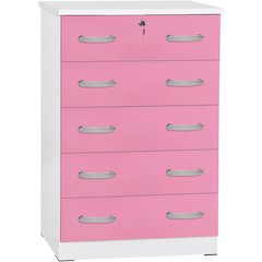 Better Home Products Cindy 5 Drawer Chest Wooden Dresser with Lock in Pink