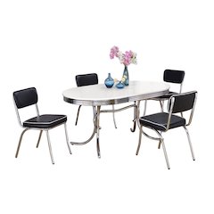 Elegant Oval Dining Set with 5 Pieces in Glossy White and Black Finish
