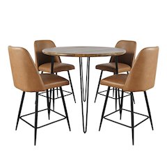 Five Piece Round Modern Solid Wood Counter Height Dining Set