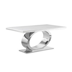 Small 68" Rectangular marble top dining table with a silver color base