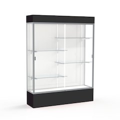 Spirit  60"W x 80"H x 16"D  Lighted Floor Case, White Back, Satin Finish, Black Base and Top