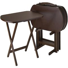 Antique Walnut 5 Piece TV Snack Trays Set And Storage Stand