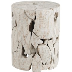 One Teak Slice Round End Table in Bleached Teak