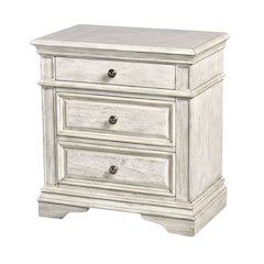 Rustic Ivory Finished 3 Drawer Nightstand - Bedside Table with Drawers