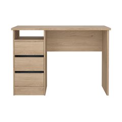 Wes Home Office Writing Desk with 3 Drawers and Open Shelf, Jackson Hickory