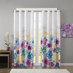 Blue Printed Blackout Window Panel with Foamback Lining, Belen Kox