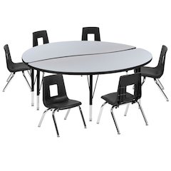 47.5" Circle Wave Flexible Laminate Activity Table Set with 16" Student Stack Chairs, Grey/Black
