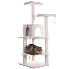 Ivory 57" High Real Wood Cat Tree, Fleece Covered Cat Climber
