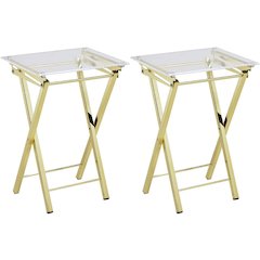 Gold Lucite Acrylic Folding Tray Table Glam Set of 2