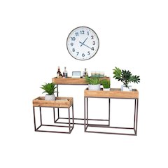 Set Of Three Rustic Recycled Wood Console Trays On Metal Bases