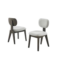 Valencia Set of 2 Light Gray Fabric Upholstered Dining Chairs with Wood Frame