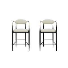 Beige Fabric Upholstered Counter Chairs Set of 2 with Contemporary Style