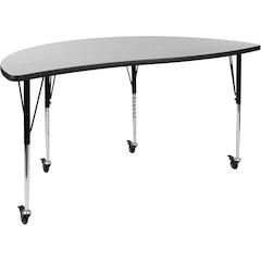Mobile 60" Half Circle Wave Flexible Collaborative Grey Thermal Laminate Activity Table - Standard Height Adjustable Legs