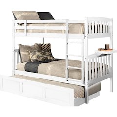 Claire Twin Bunk Bed w/ Tray and Trundle Bed in White-Mattresses Not Included