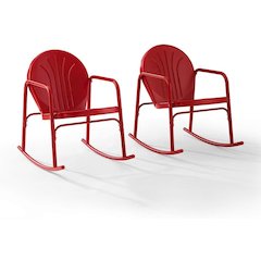 Bright Red Gloss Rocking Chair Set with Comfortable Armrests and Durable Build