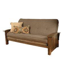 Gray Fabric Futon with Mattress and Wooden Frame