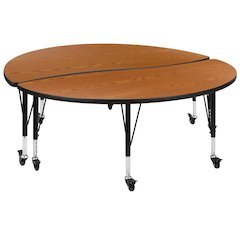 2 Piece Mobile 60" Circle Wave Flexible Oak Thermal Laminate Adjustable Activity Table Set