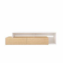 72-Inch Tv Stand With 2 Drawers, Natural Maple & White