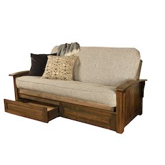 Washington Frame-Rustic Walnut Finish-Canton Gray Mattress-Storage Drawers