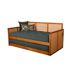 Abaco Daybed-Pop Up-Honey Finish-Linen Aqua Mattresses