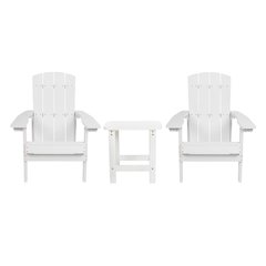 2 Pack All-Weather Poly Resin Wood Adirondack Chairs with Side Table in White
