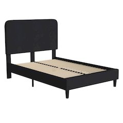 Charcoal Full Fabric Upholstered Platform Bed - Headboard with Rounded Edges - No Box Spring or Foundation Needed