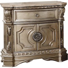 Northville Nightstand w/Natrual Marble Top Antique Silver