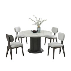 Valencia 5-Piece 54" Round White Faux Marble Dining Set