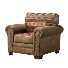 Cotton Microfiber Accent Armchair with Rustic Wooden Log Frame for Living Room