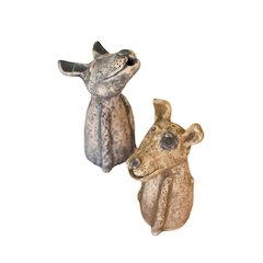 Set Of Two Clay Singing Dogs