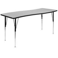 Mobile 26"W x 60"L Rectangular Wave Flexible Collaborative Grey Thermal Laminate Activity Table - Standard Height Adjustable Legs