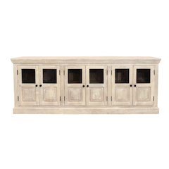 Tropez 6-Door Sideboard with Glass Panels in Distressed White