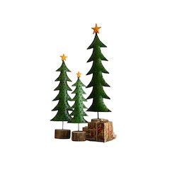 Set Of Three Recycled Iron Christmas Trees On Wood Bases
