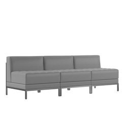 HERCULES Imagination Series 3 Piece Gray LeatherSoft Waiting Room Lounge Set - Reception Bench