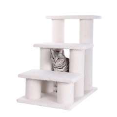 3 Step Real Wood Cat Step Stairs Ramp, 25" Height Dogs Climber And Kitten Steps