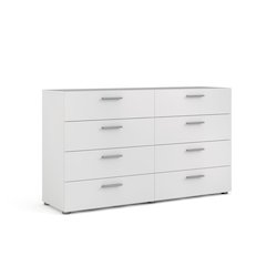 Sleek White Double Dresser with Eight Spacious Drawers for Bedroom Storage