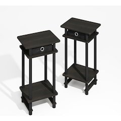 Turn-N-Tube Tall End Table, Side Table with Bin, Black Espresso/Brown, Set of 2