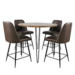 Five Piece Round Modern Solid Wood Counter Height Dining Set