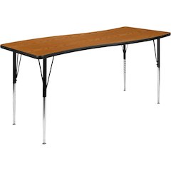 26"W x 60"L Rectangular Wave Flexible Collaborative Oak Thermal Laminate Activity Table - Standard Height Adjustable Legs