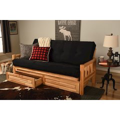 Lodge Frame-Natural Finish-Suede Black Mattress-Storage Drawers