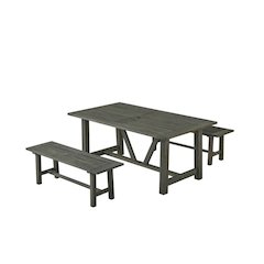 Rustic Gray Outdoor Dining Set - Acacia Wooden Table with 2 Wood Benches
