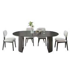 Valencia 5-Piece 80" Oval Gray Oak Finish Dining Set with Dual Pedestal Base