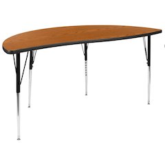 Mobile 60" Half Circle Wave Flexible Collaborative Oak Thermal Laminate Activity Table - Standard Height Adjustable Legs