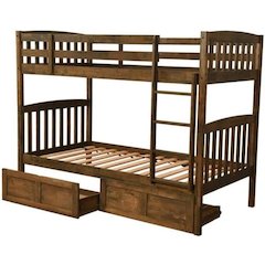 Claire Twin Wood Bunk Bed with Storage in Brown-Mattresses Not Included