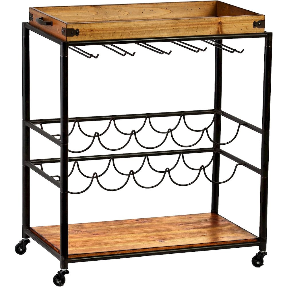 Southern Enterprises Mayson Bar Cart, Black/Natural. Picture 1