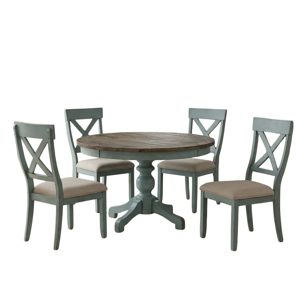 Round Dining Table Set with Cross-Back Chairs, Stylish and Durable. Picture 1