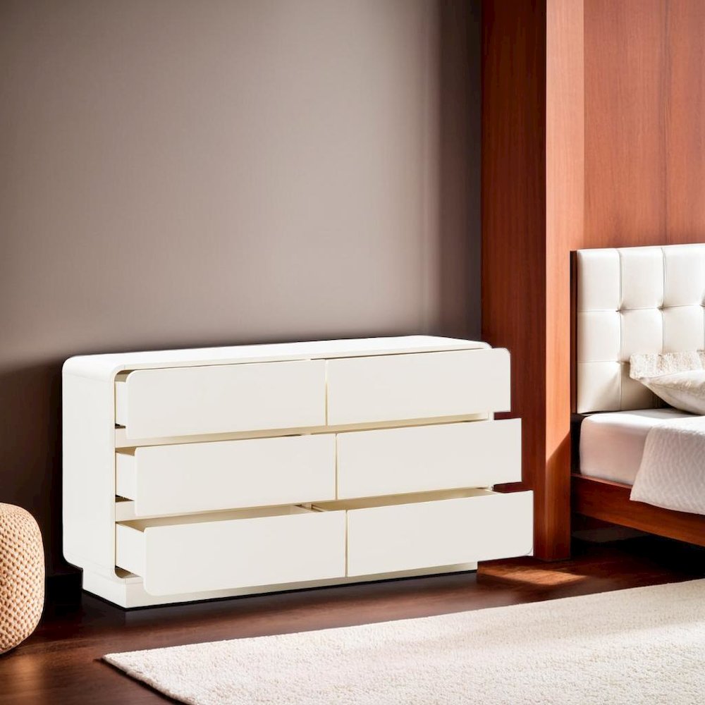 Elegant 6-Drawer Dresser in Cream Finish with Acacia and MDF Construction. Picture 6