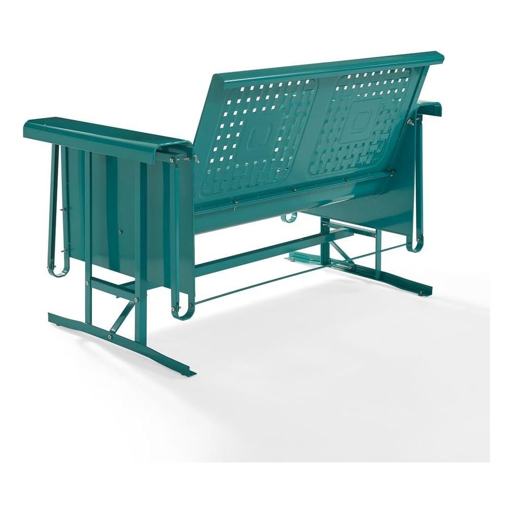 Turquoise Outdoor Loveseat Glider with Anti-Tip Hardware and Durable Frame. Picture 4