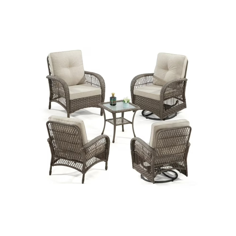 Outdoor Garden Patio 5 Pc Furniture Conversation Set With Rocking Chairs. Picture 1
