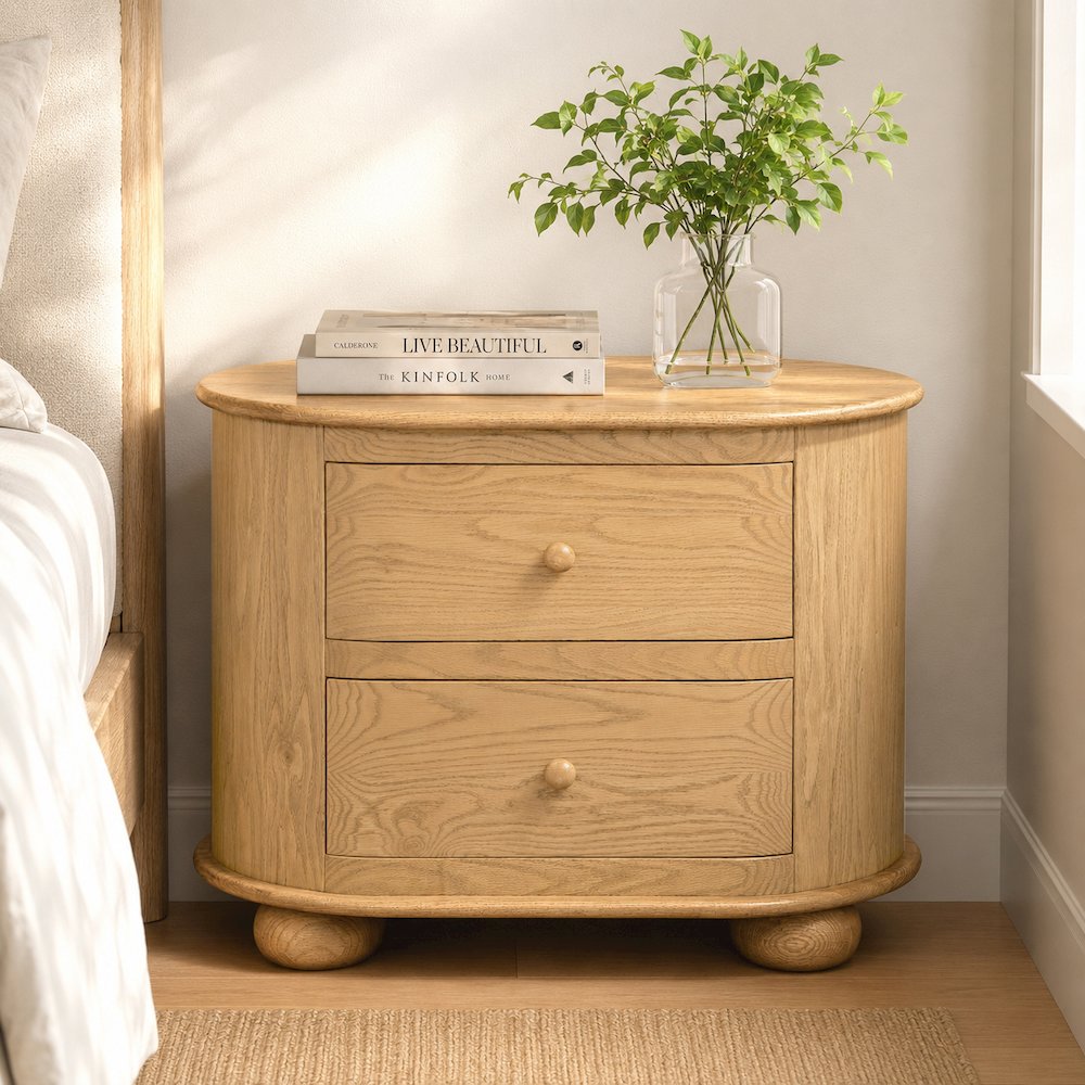 Astrid 2 - Drawer Nightstand In Solid Oak Wood. Picture 2